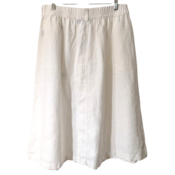 Lands' End Linen White A-Line Midi Skirt with Buttoned Detail Size 10 - Picture 4 of 6